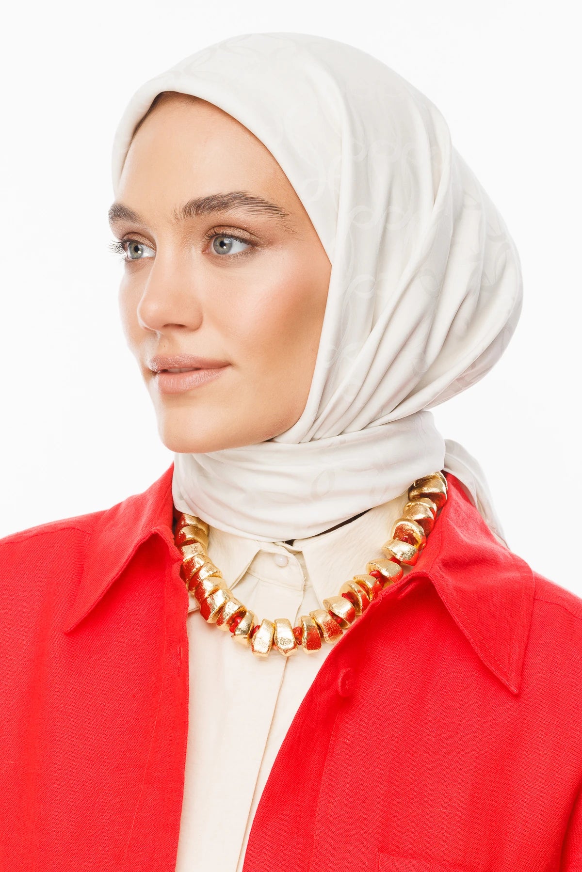 London Pattern Silky Jacquard Scarf - Pearl