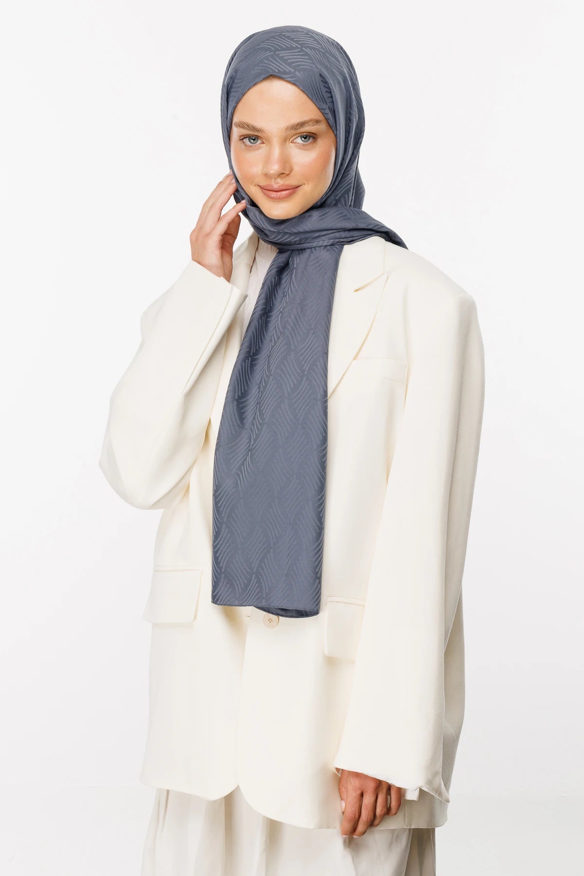 Aura Pattern Silky Jacquard Scarf - Smoked