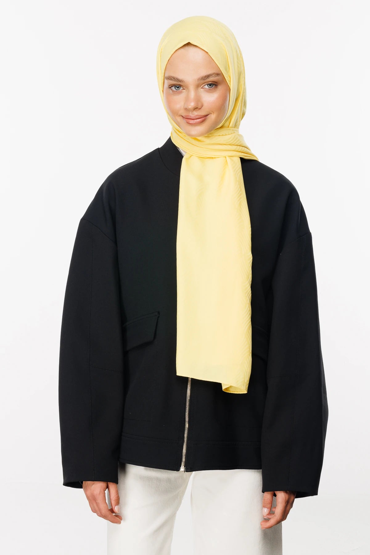Aura Pattern Silky Jacquard Scarf - Yellow