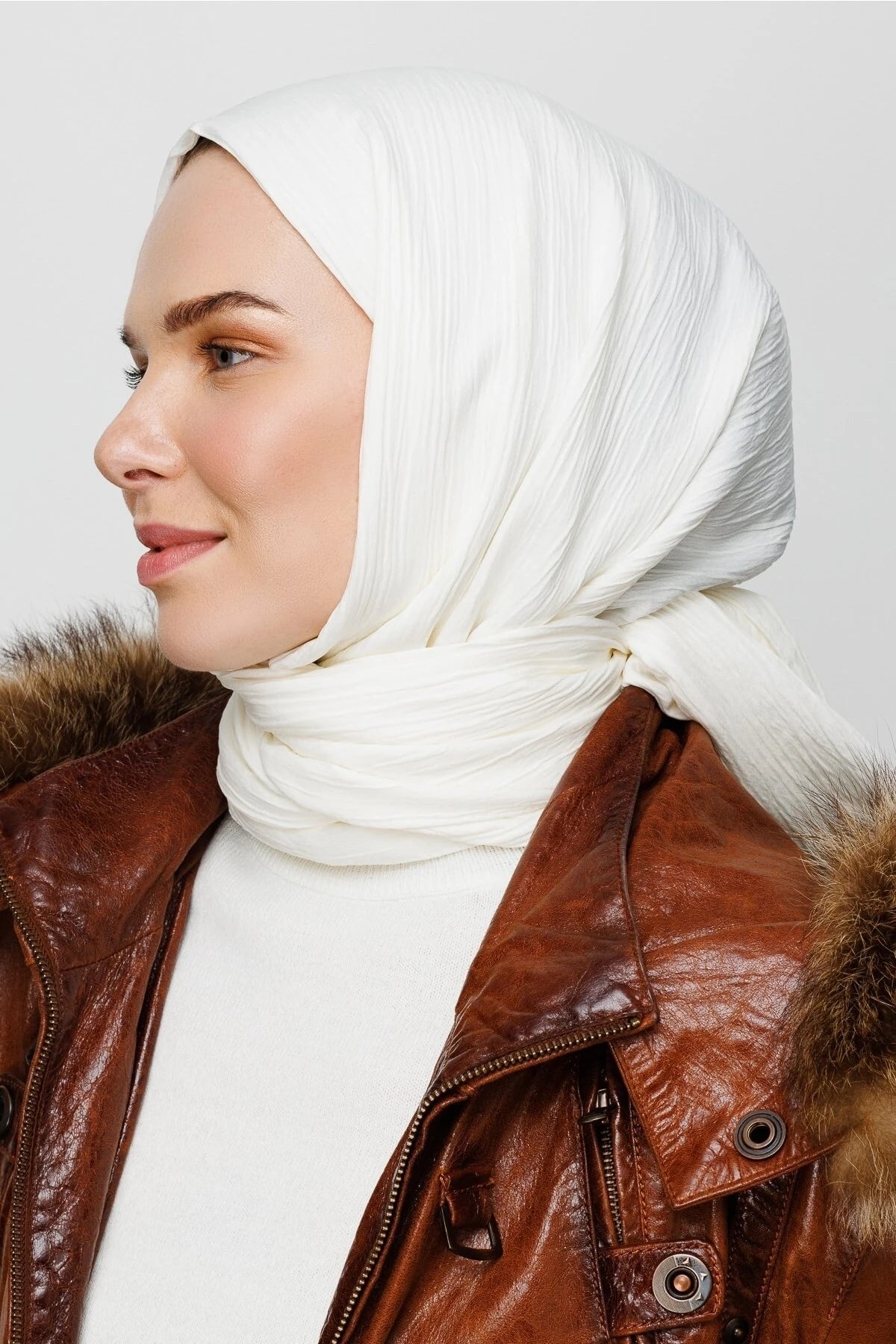Crinkle Medina Silk Shawl - Ecru