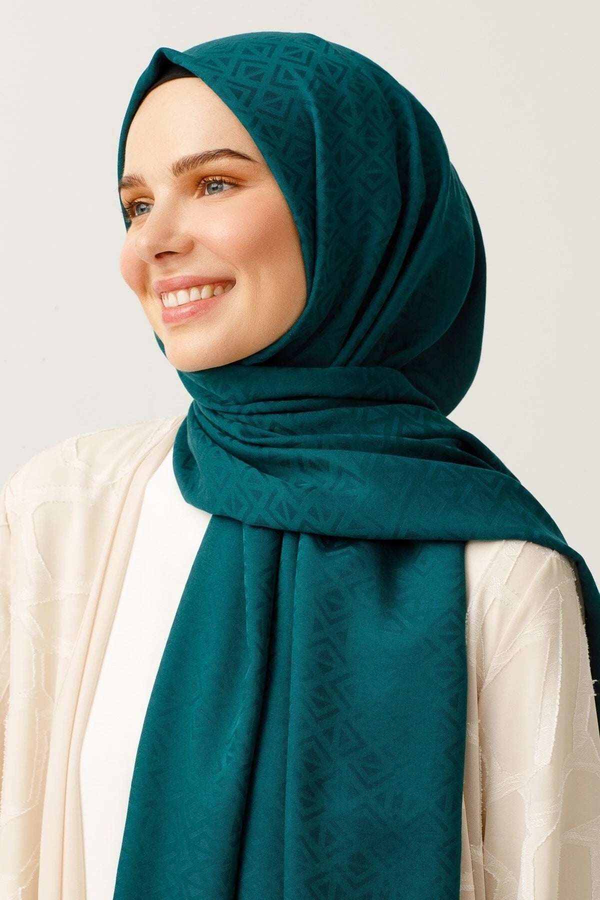 Triangle Pattern Cotton Jacquard Scarf - Emerald