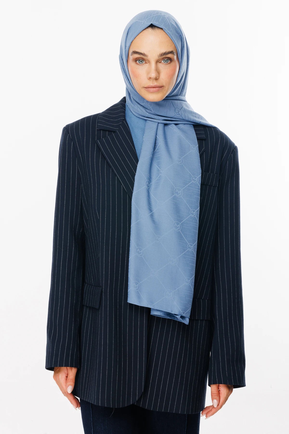 Moon Is Desen Jacquard Shawl - Sky Blue