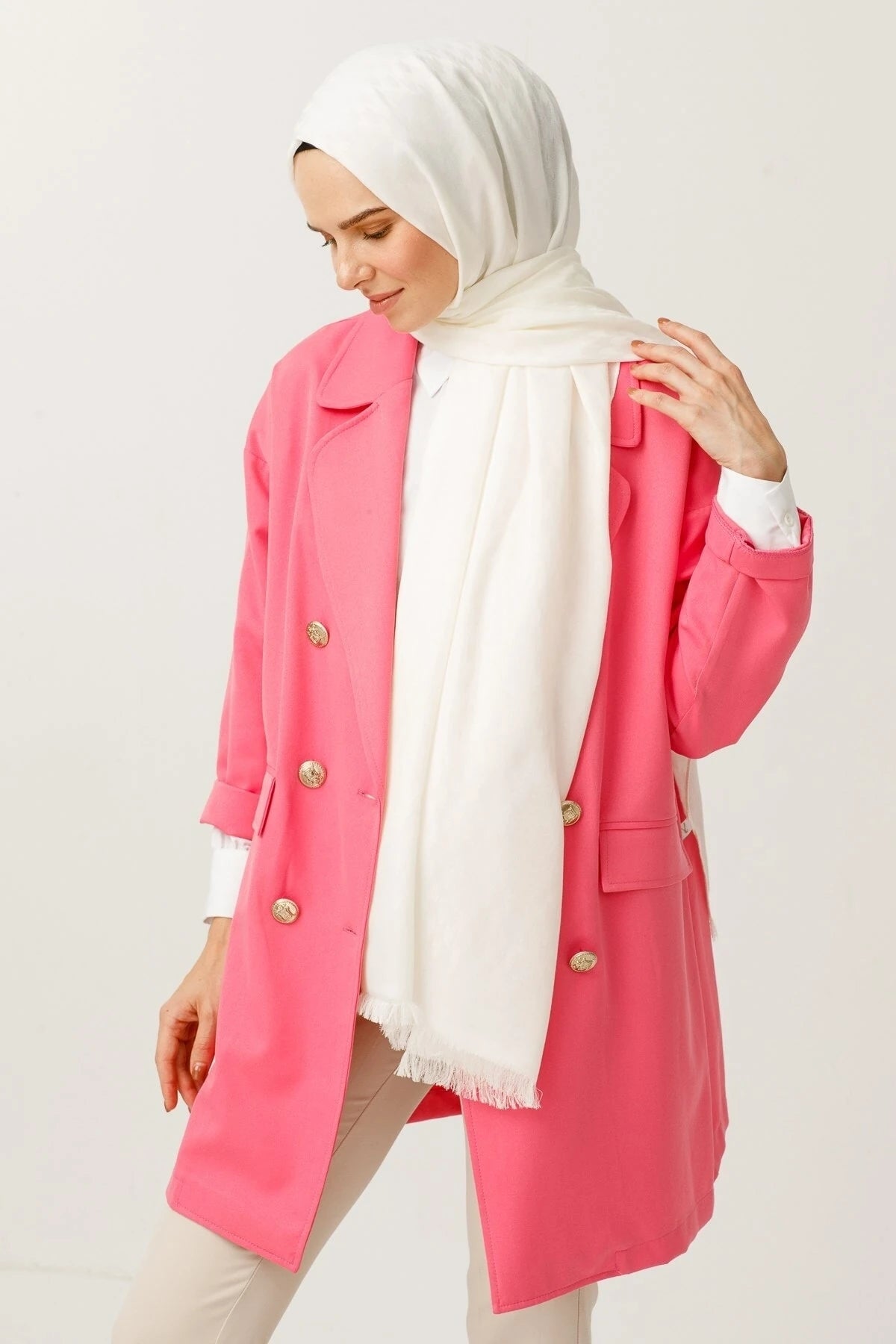 Swallow Pattern Cotton Jacquard Shawl - Ecru