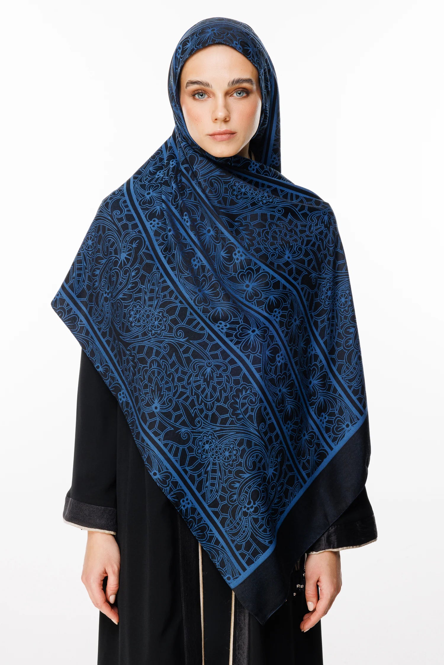 Lavin Pattern Double-Sided Scarf - Black-Indigo