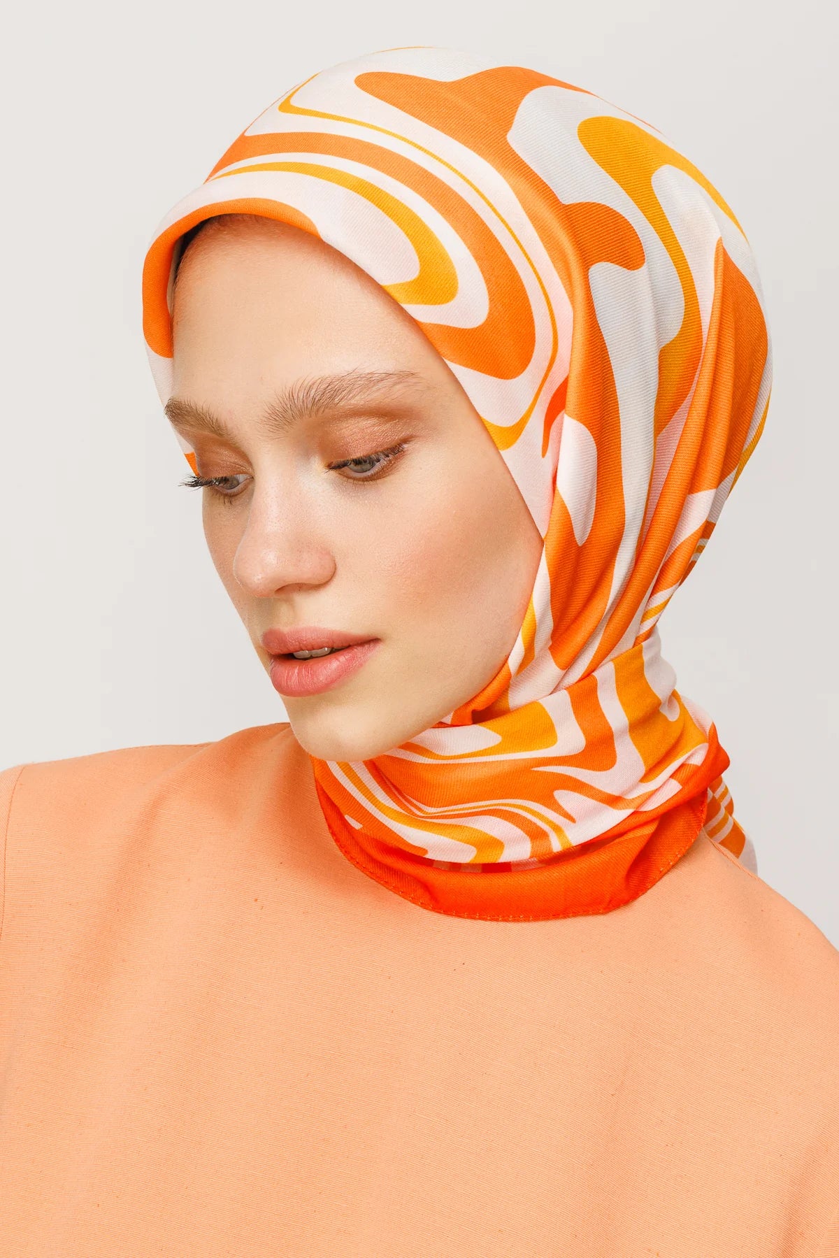 Mira Pattern Digital Soft Scarf - Orange