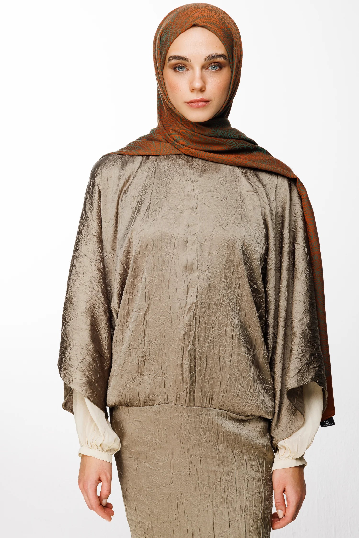 Mayra Pattern Double-Sided Scarf - Cinnamon-Emerald