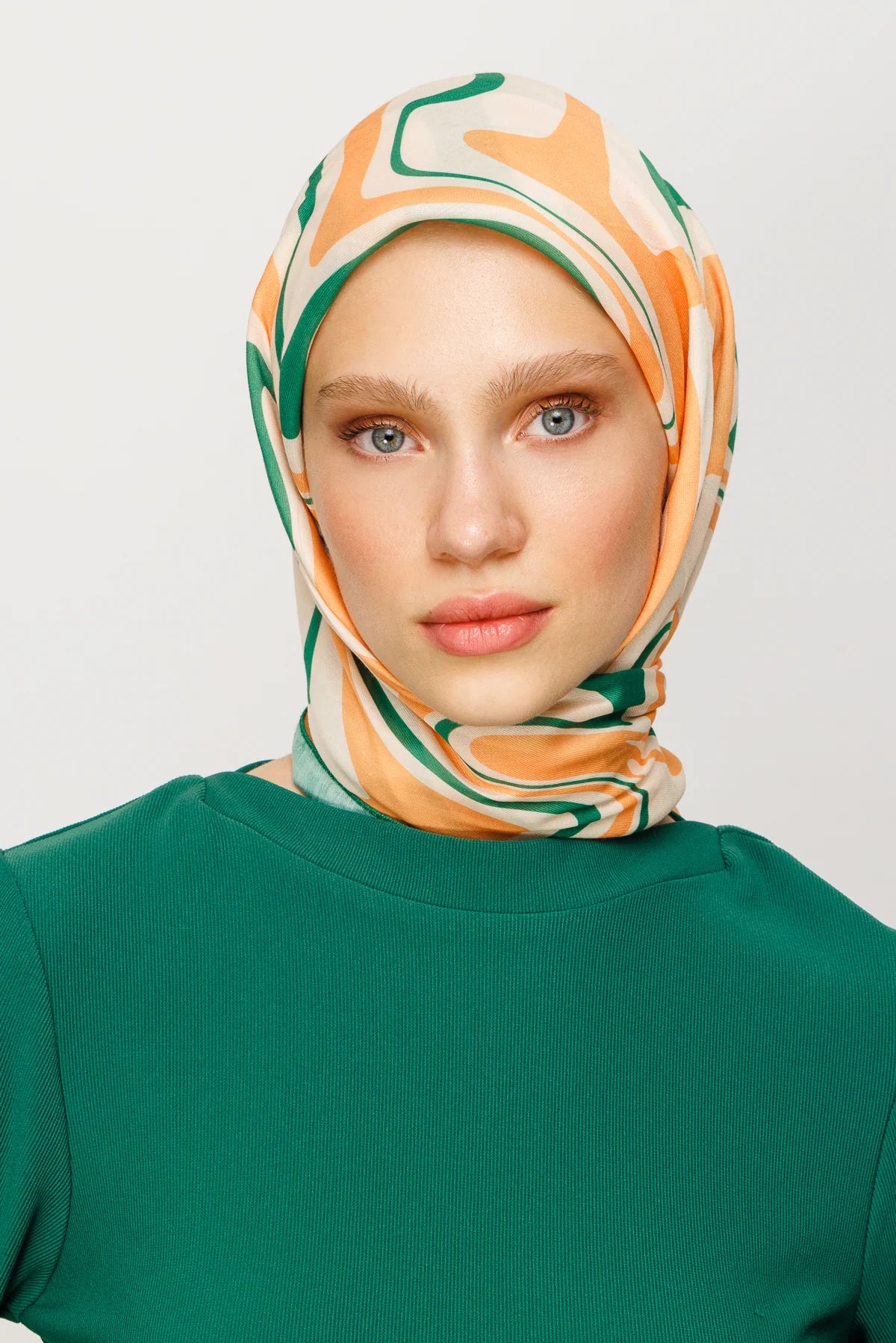 Mira Pattern Digital Soft Scarf - Benetton Green