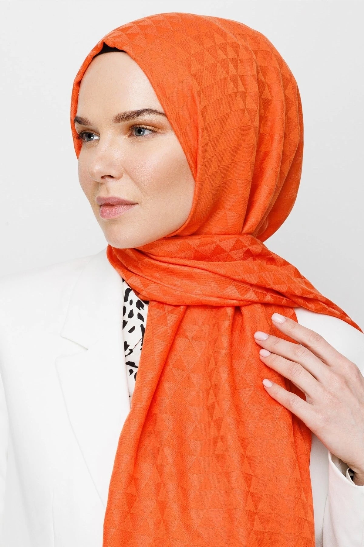 Prism Pattern Cotton Jacquard Scarf - Orange