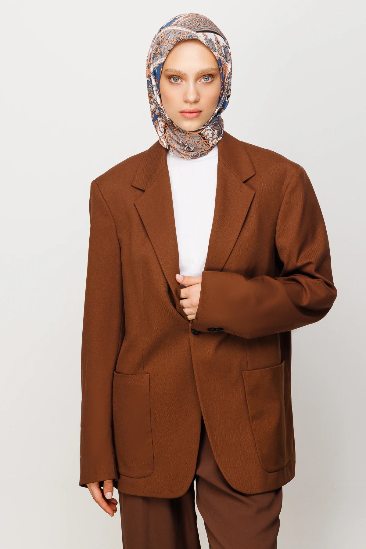 40 Patchwork Design Digital Soft Scarf - Salmon