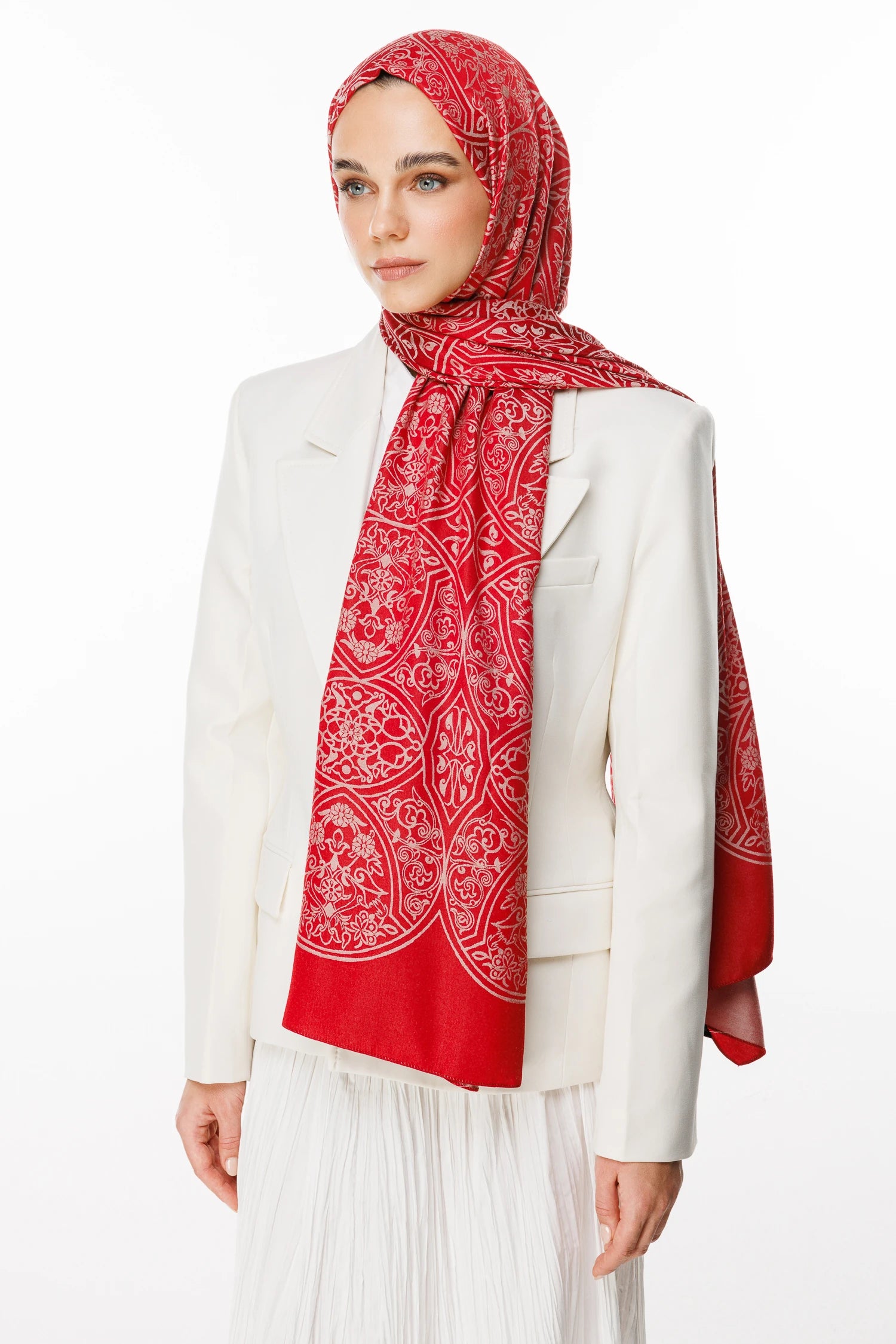 Morocco Pattern Double-Sided Scarf - Burgundy-Mint Green