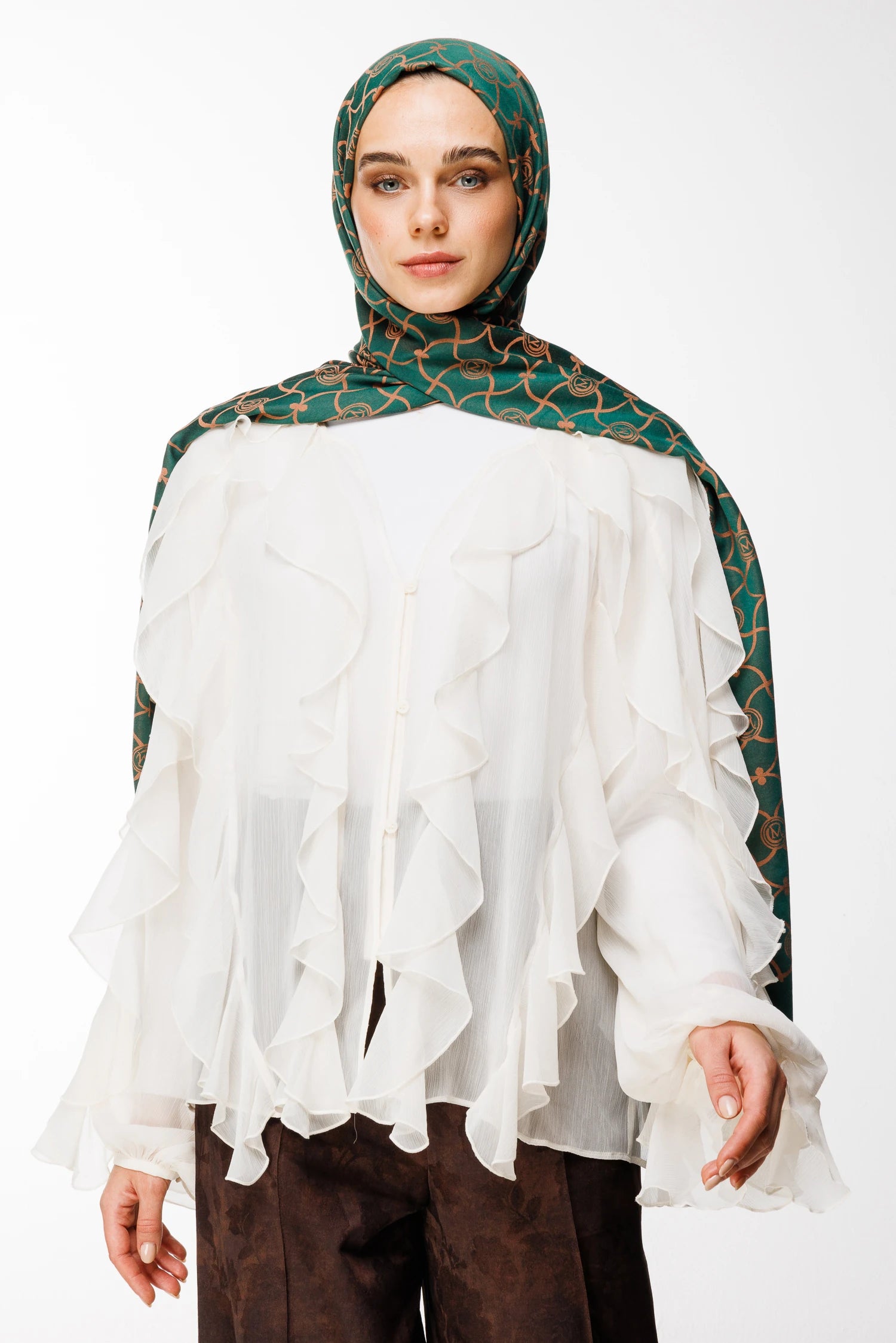 Marrakech Pattern Double-Sided Scarf - Emerald-Apricot