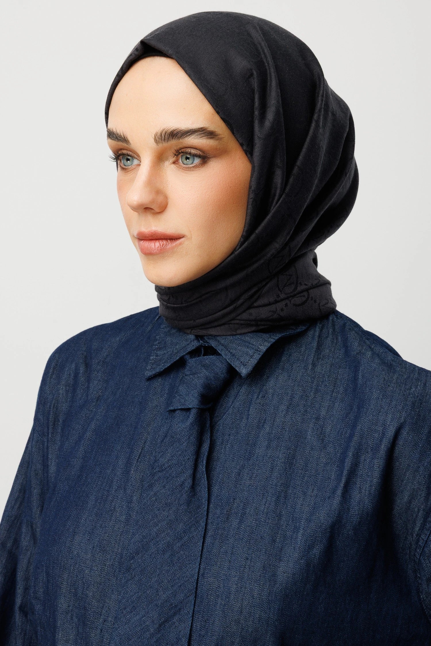 Wool Silk Scarf - Denim Blue
