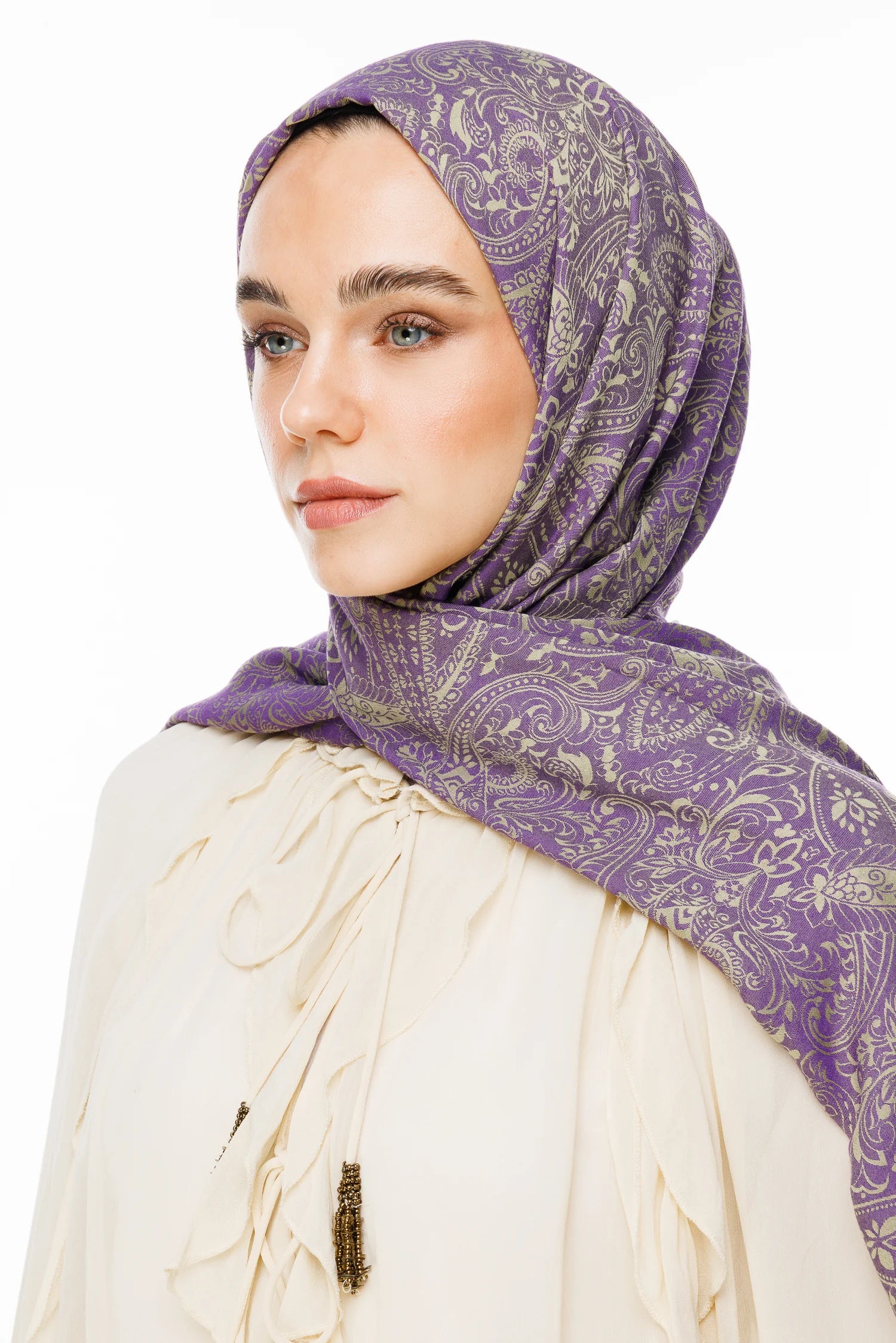 Velora Pattern Double-Sided Scarf - Olive-Purple
