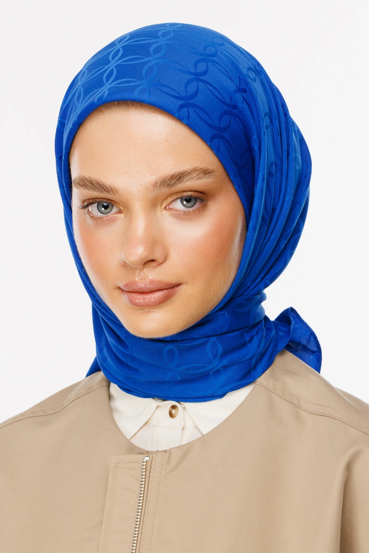 London Pattern Silky Jacquard Scarf - Saks Blue