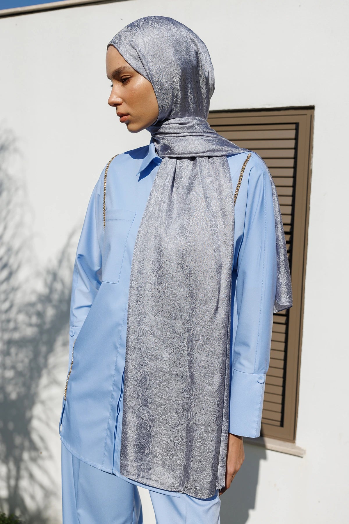 Moren Pattern Shine Line Scarf - Gray-Gray