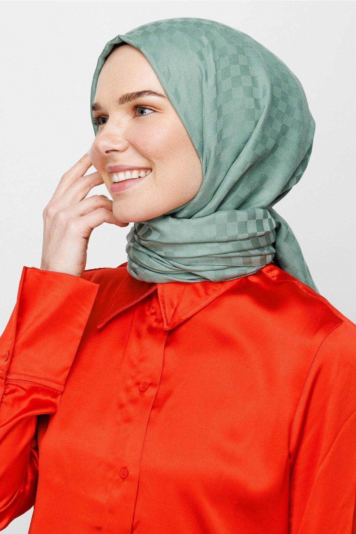 Square Pattern Cotton Jacquard Scarf - Mold Green