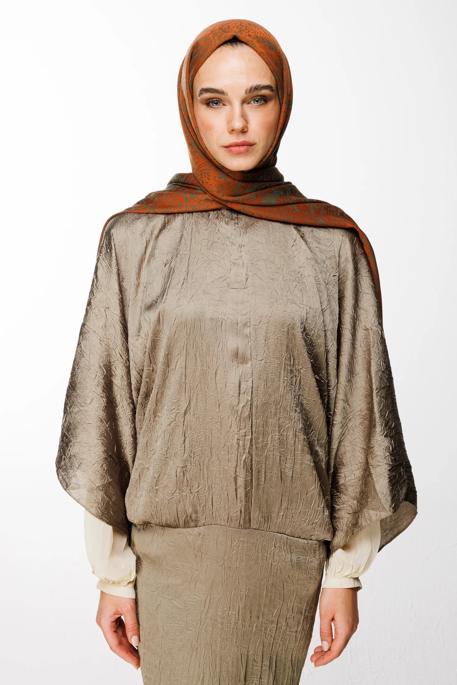Velora Pattern Double-Sided Scarf - Cinnamon-Emerald