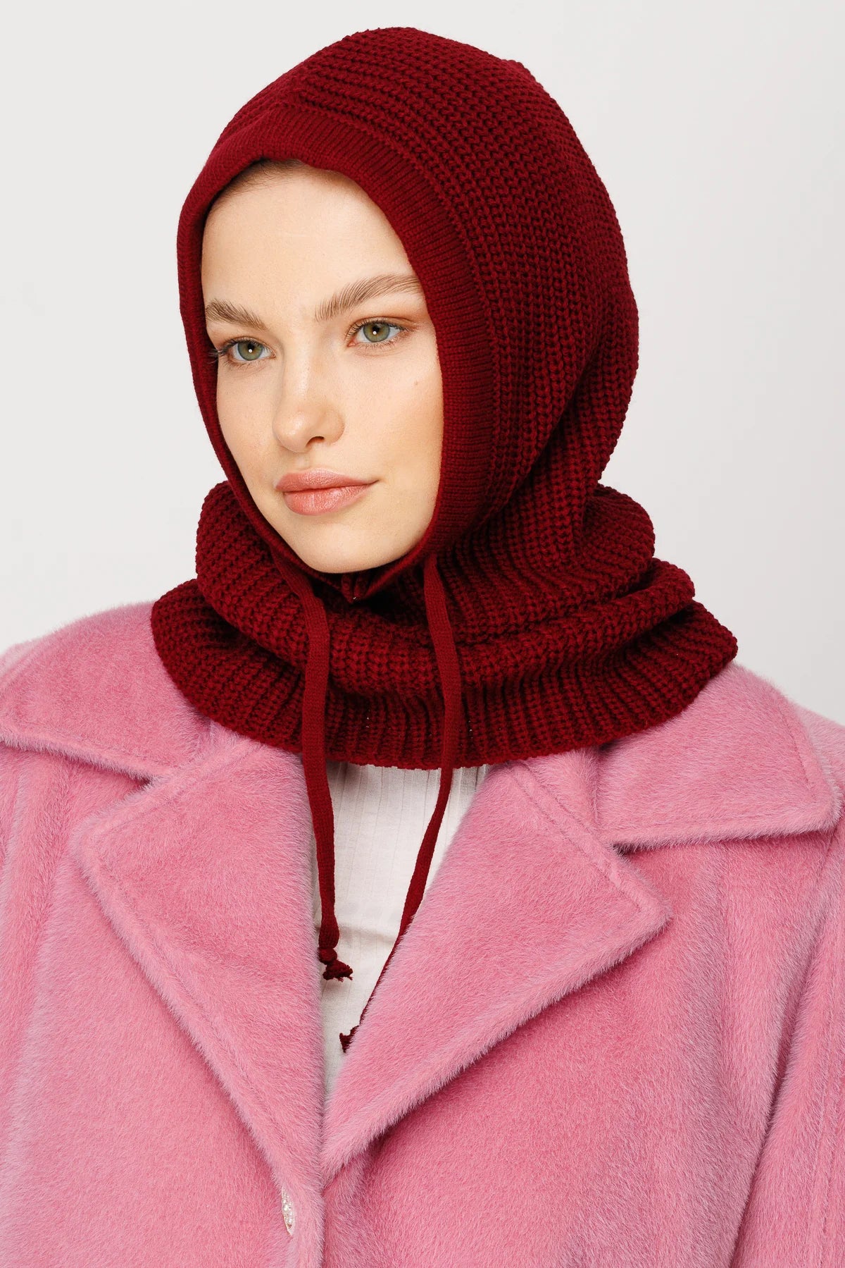 Balaclava Knit Headband - Burgundy