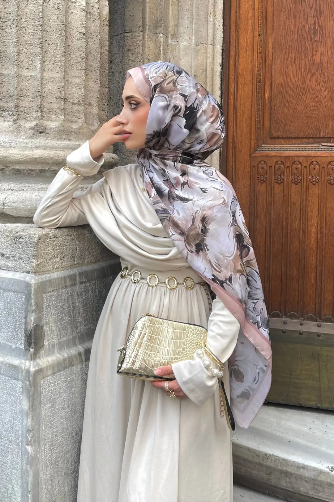 Rossel Pattern Cotton Scarf - Mink
