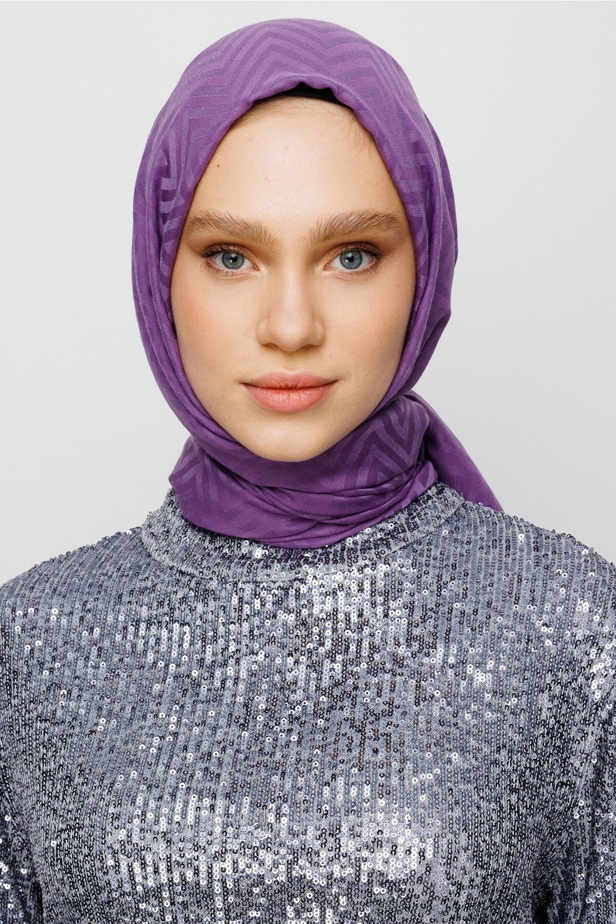 Zigzag Pattern Cotton Jacquard Shawl - Lavender