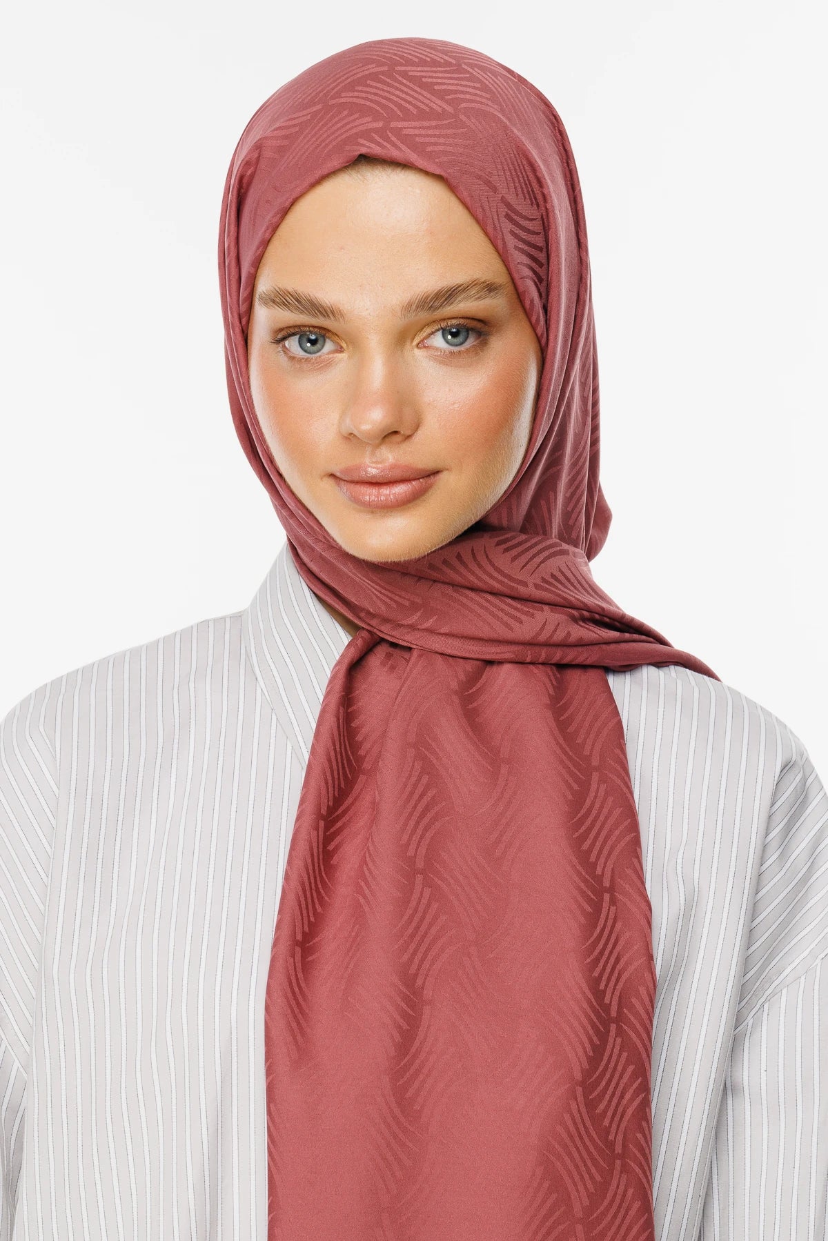 Aura Pattern Silky Jacquard Scarf - Dried Rose