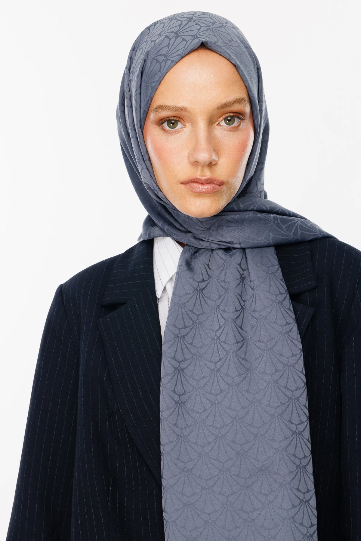 Lotus Pattern Silky Jacquard Scarf - Smoked