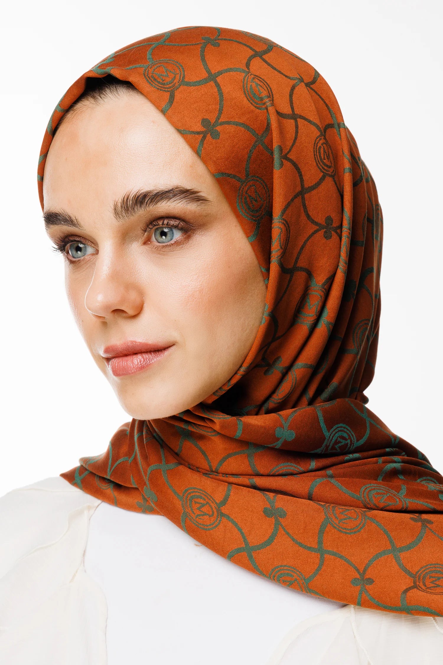 Marrakech Pattern Double-Sided Scarf - Cinnamon-Emerald
