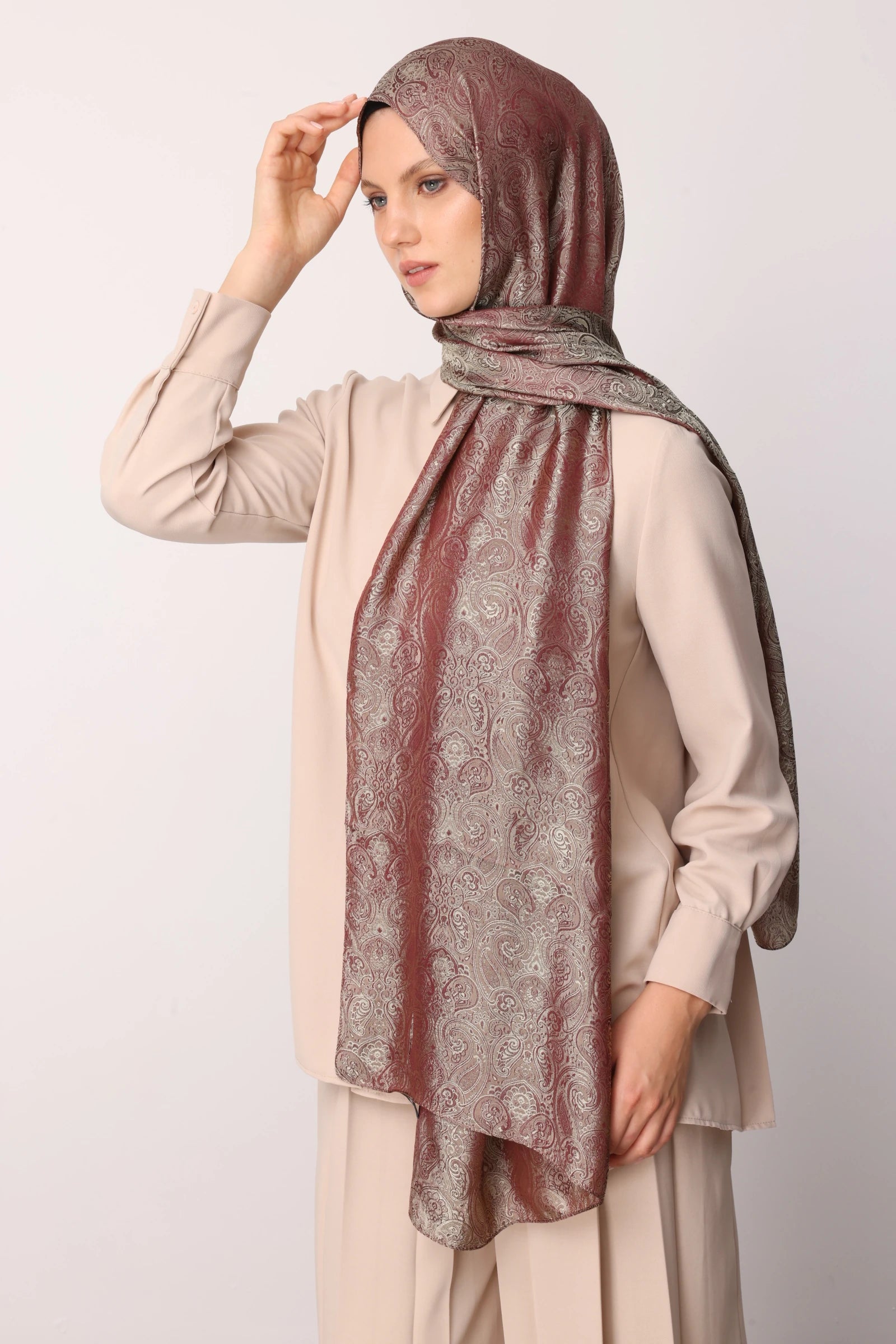 Moren Pattern Shine Line Scarf - Plum-Salmon