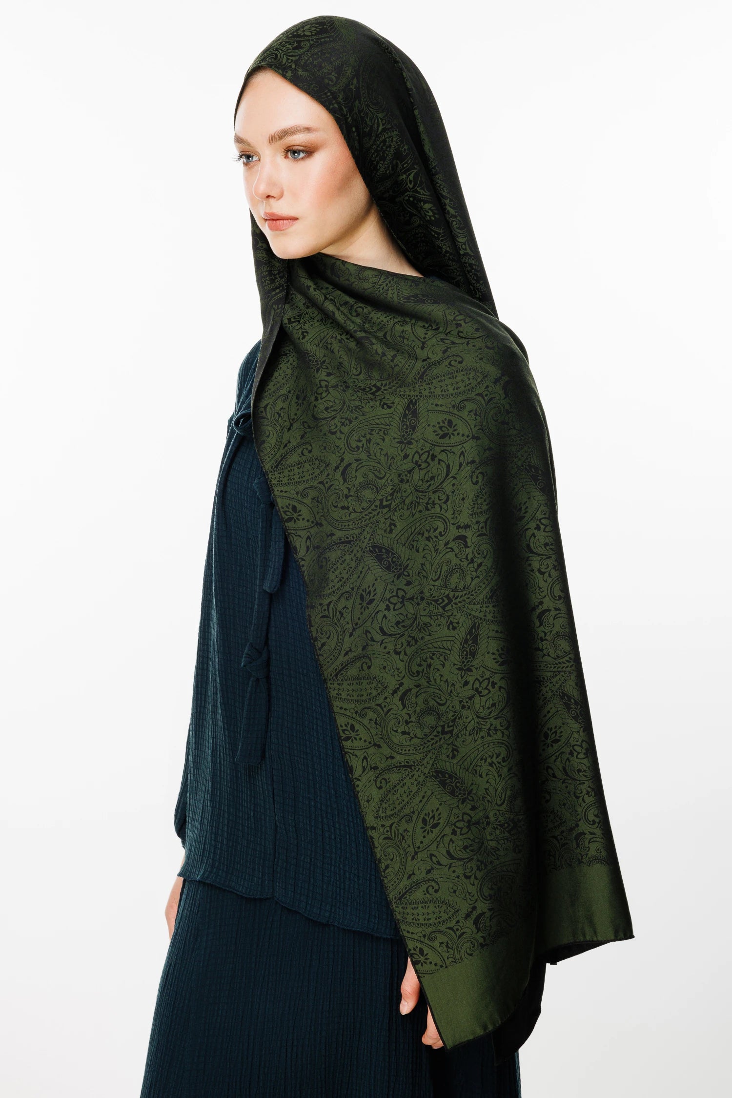 Velora Pattern Double-Sided Scarf - Black-Khaki