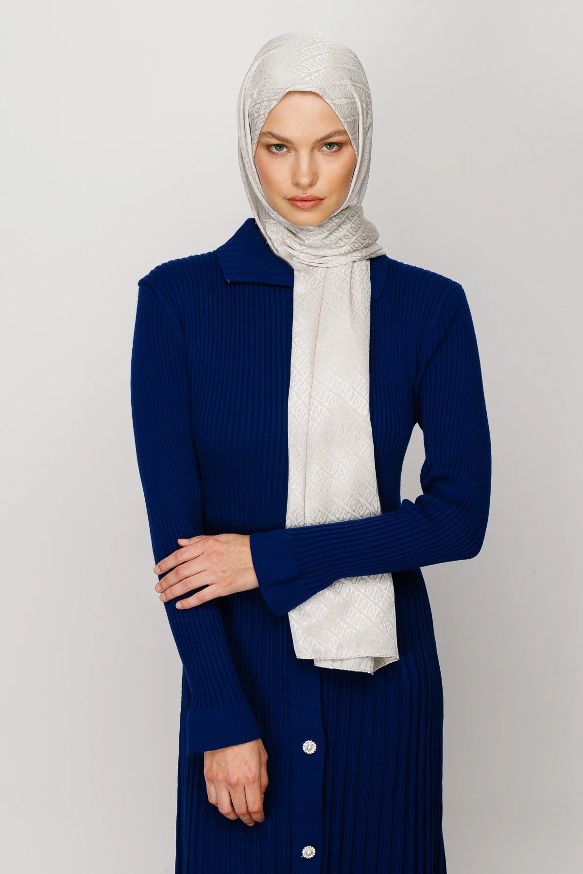 Forever Pattern Shiny Jacquard Scarf - Stone Color