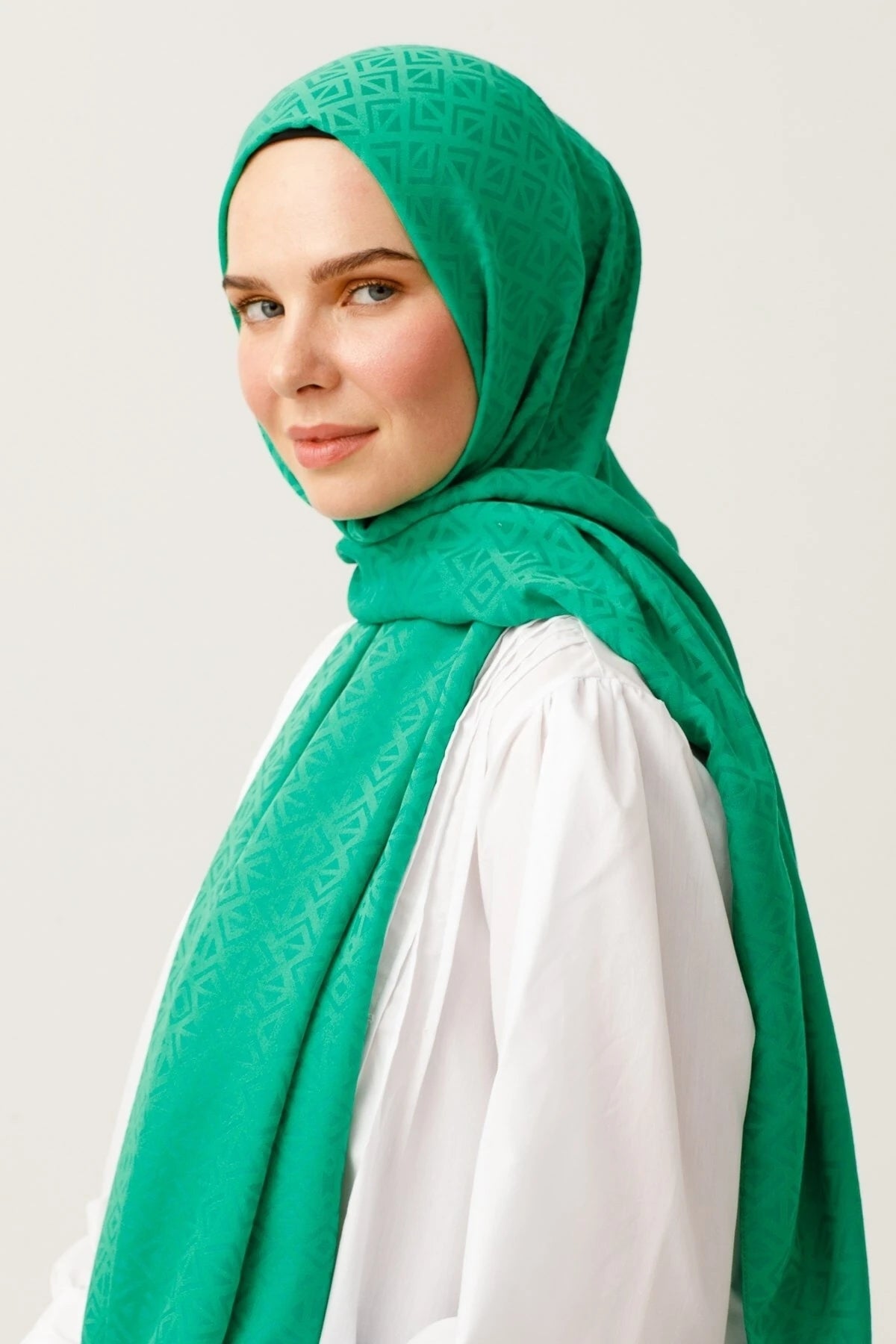 Triangle Pattern Cotton Jacquard Scarf - Benetton Green