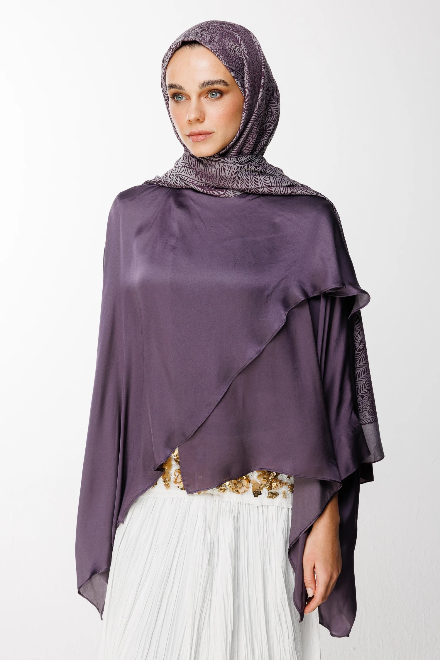 Mayra Pattern Double-Sided Scarf - Purple-Gray