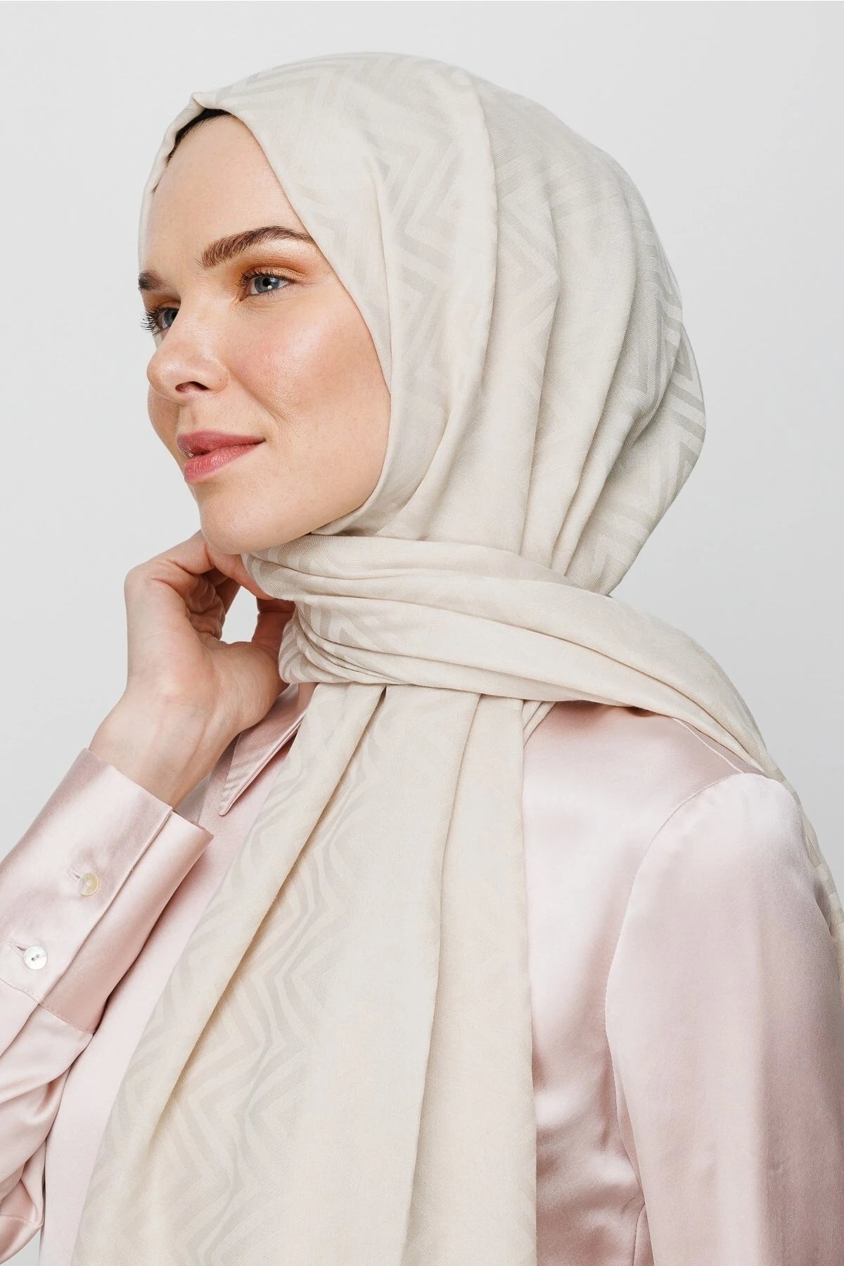 Zigzag Pattern Cotton Jacquard Shawl - Stone Color