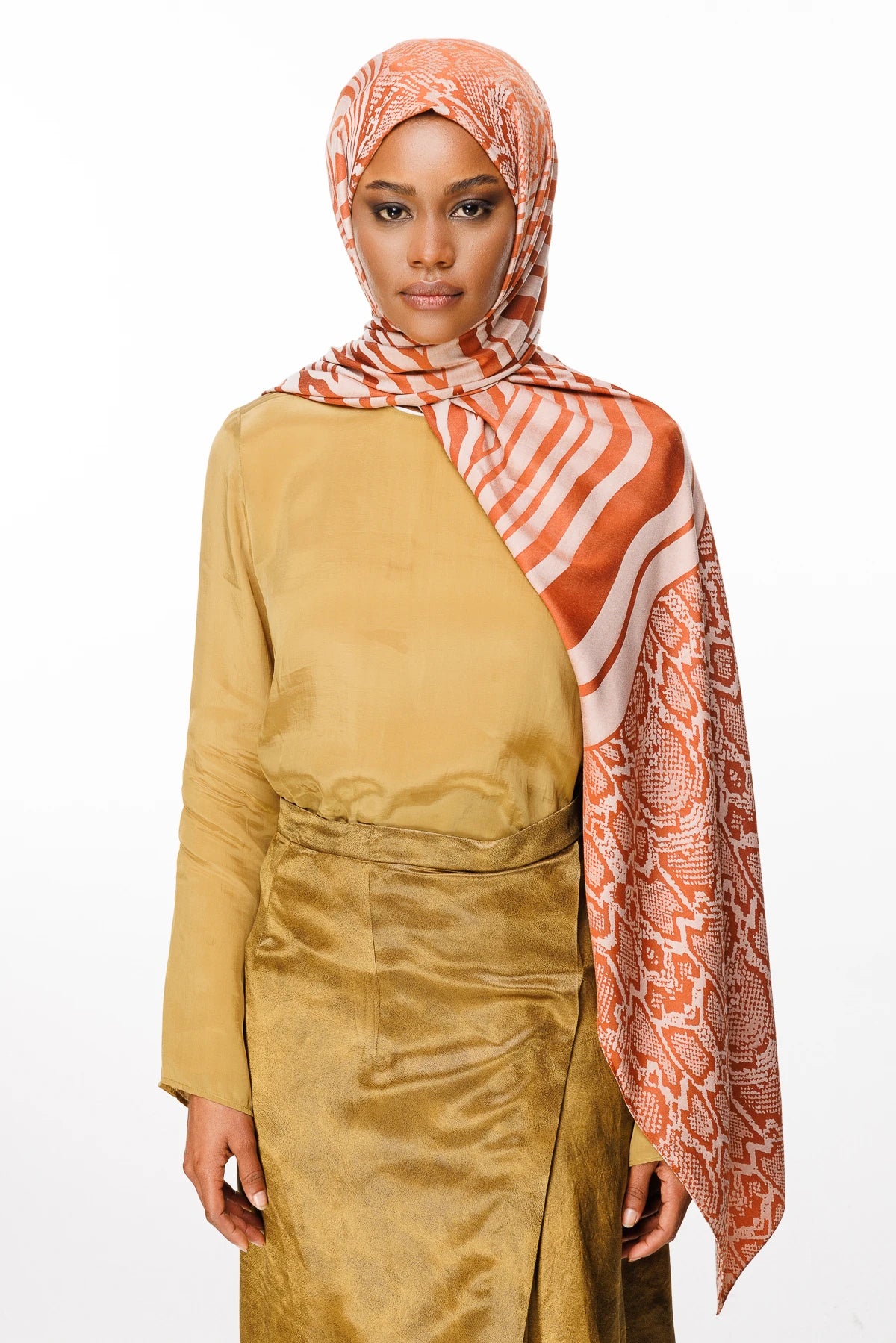 Riad Pattern Double-Sided Shawl - Cinnamon-Beige