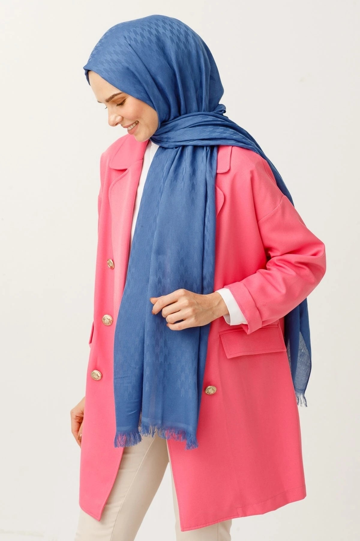 Swallow Pattern Cotton Jacquard Shawl - Blue