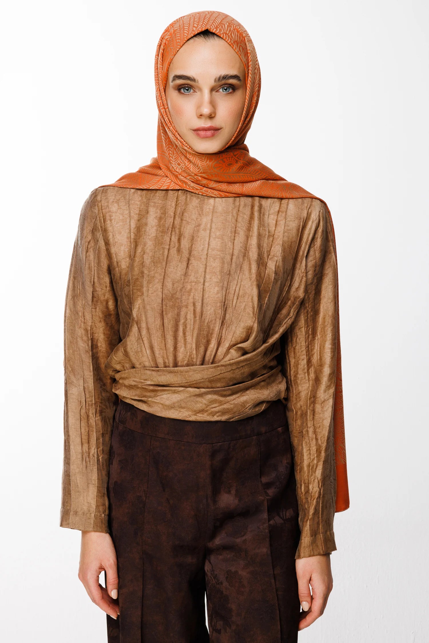 Mayra Pattern Double-Sided Scarf - Cinnamon-Beige