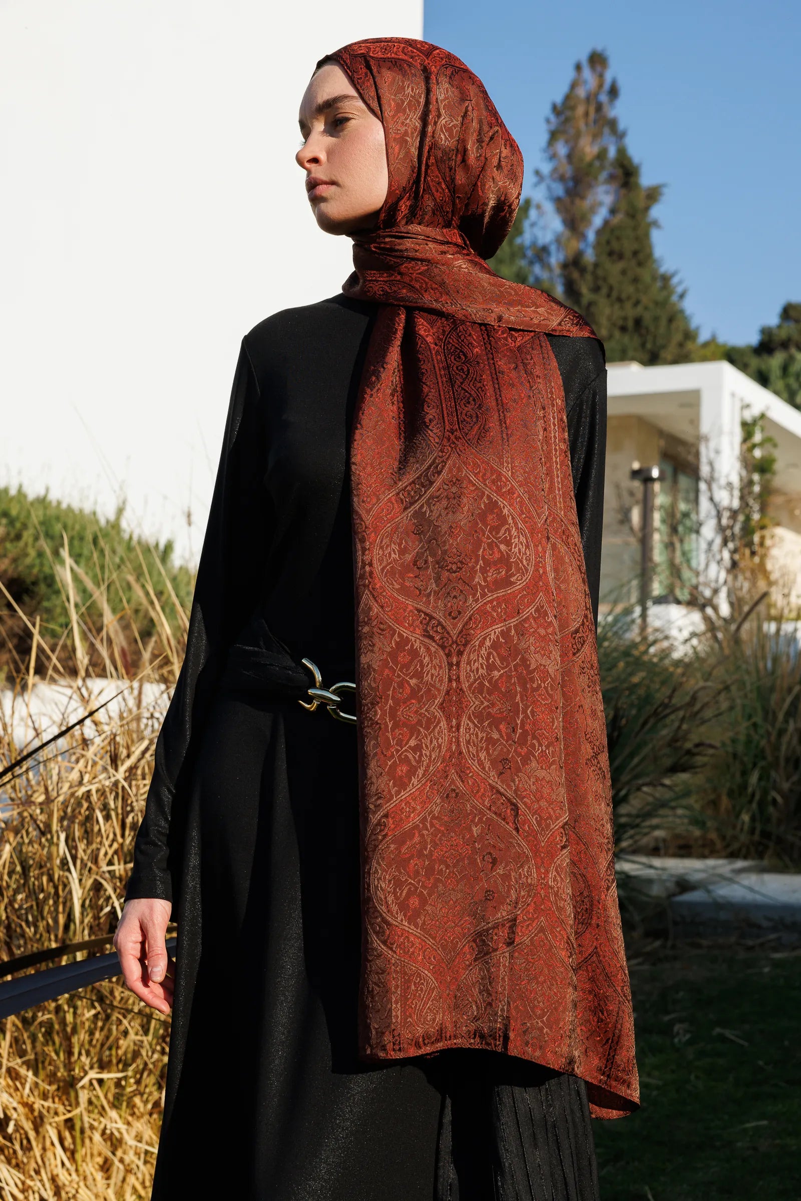 Soler Pattern Shine Line Scarf - Bitter Coffee - Coffee
