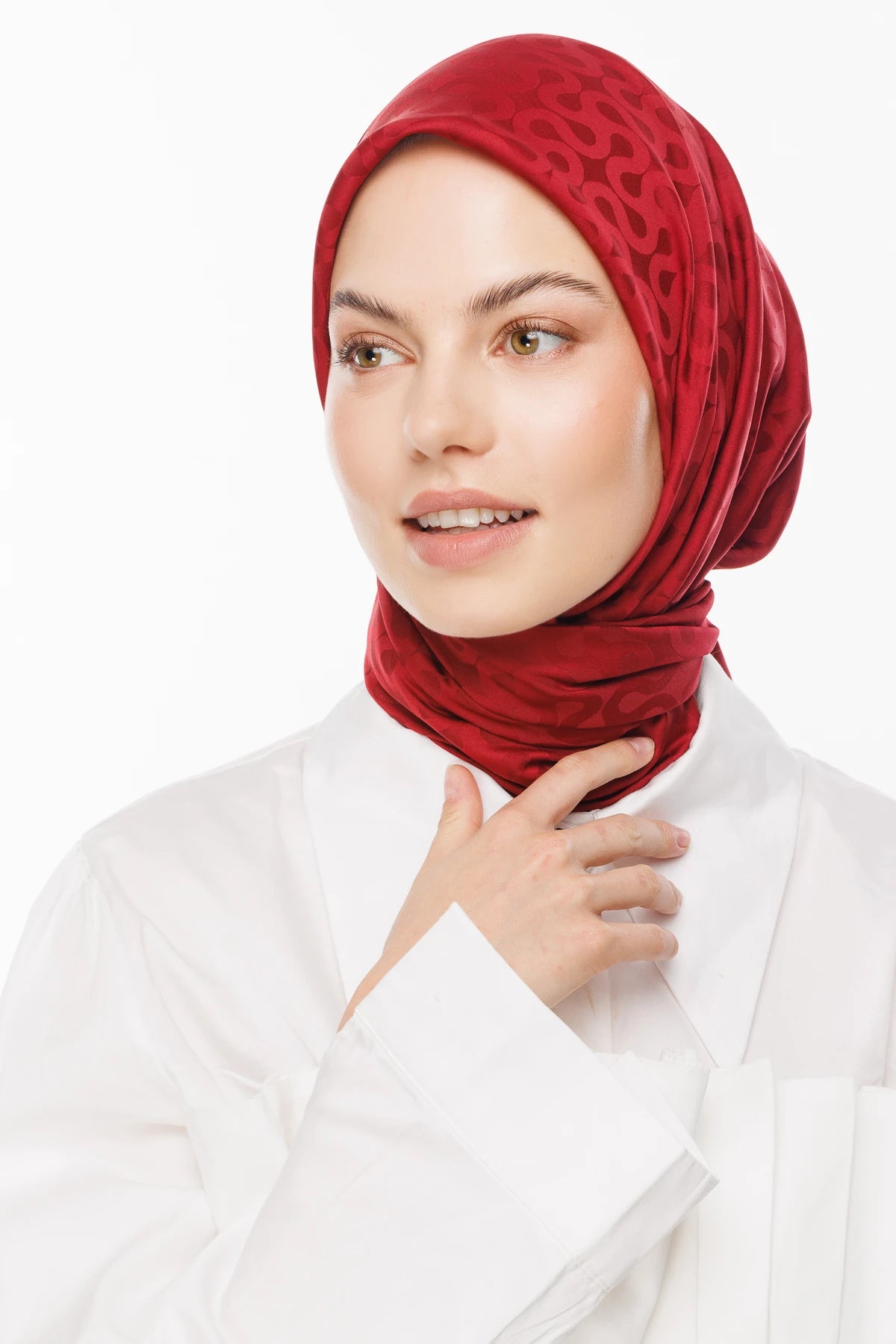 Moon Pattern Silky Jacquard Scarf - Burgundy
