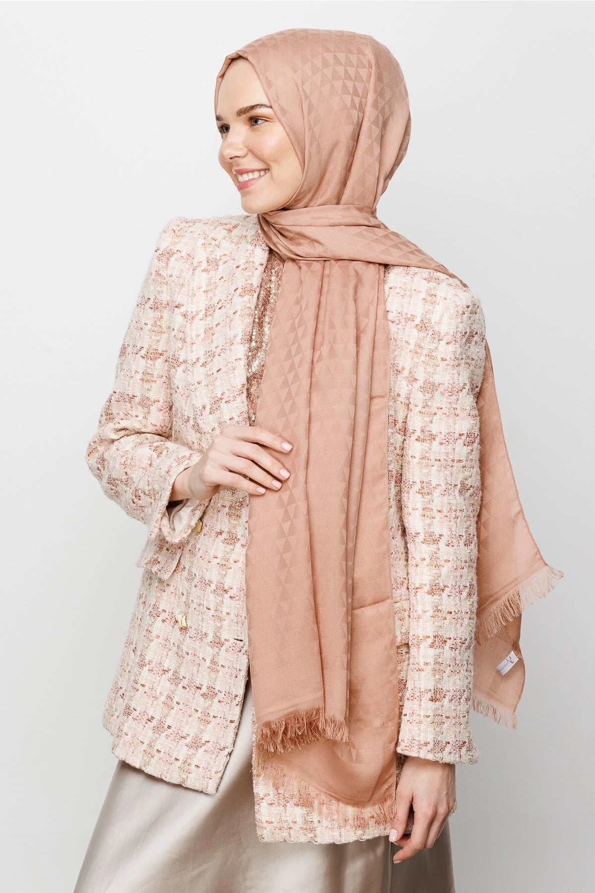 Prism Pattern Cotton Jacquard Scarf - Rose