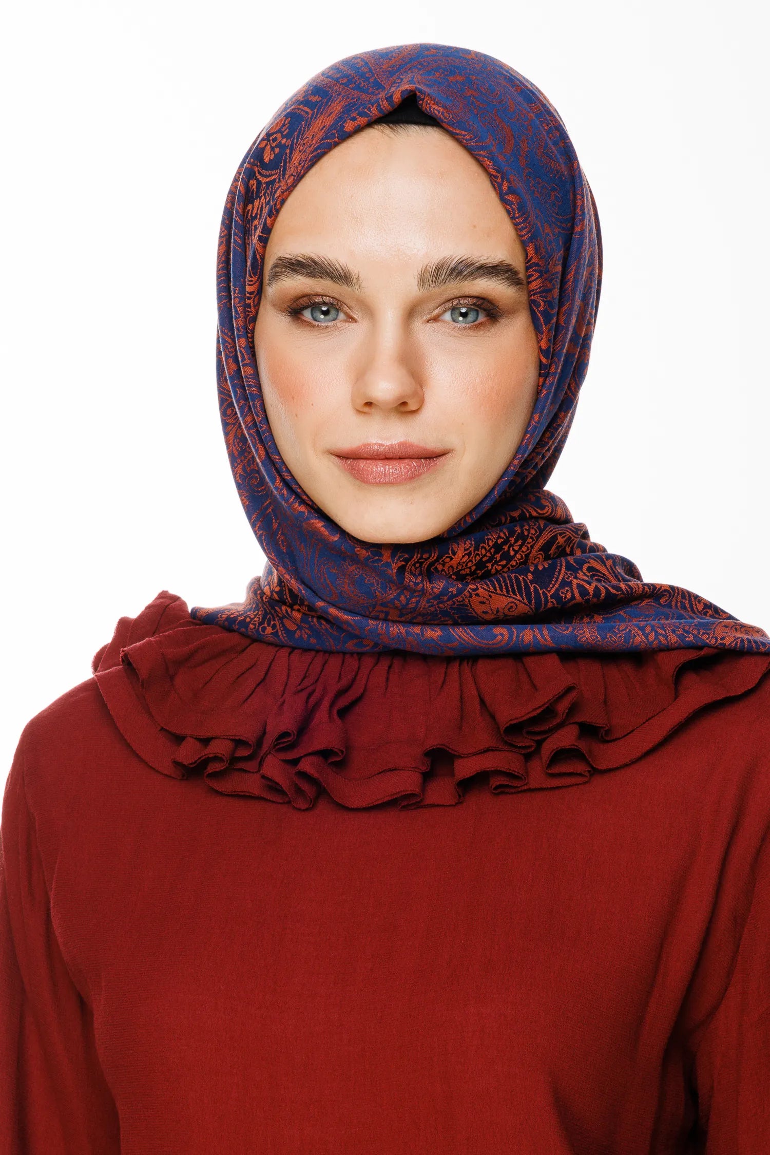 Velora Pattern Double-Sided Scarf - Dark Blue - Onion Peel