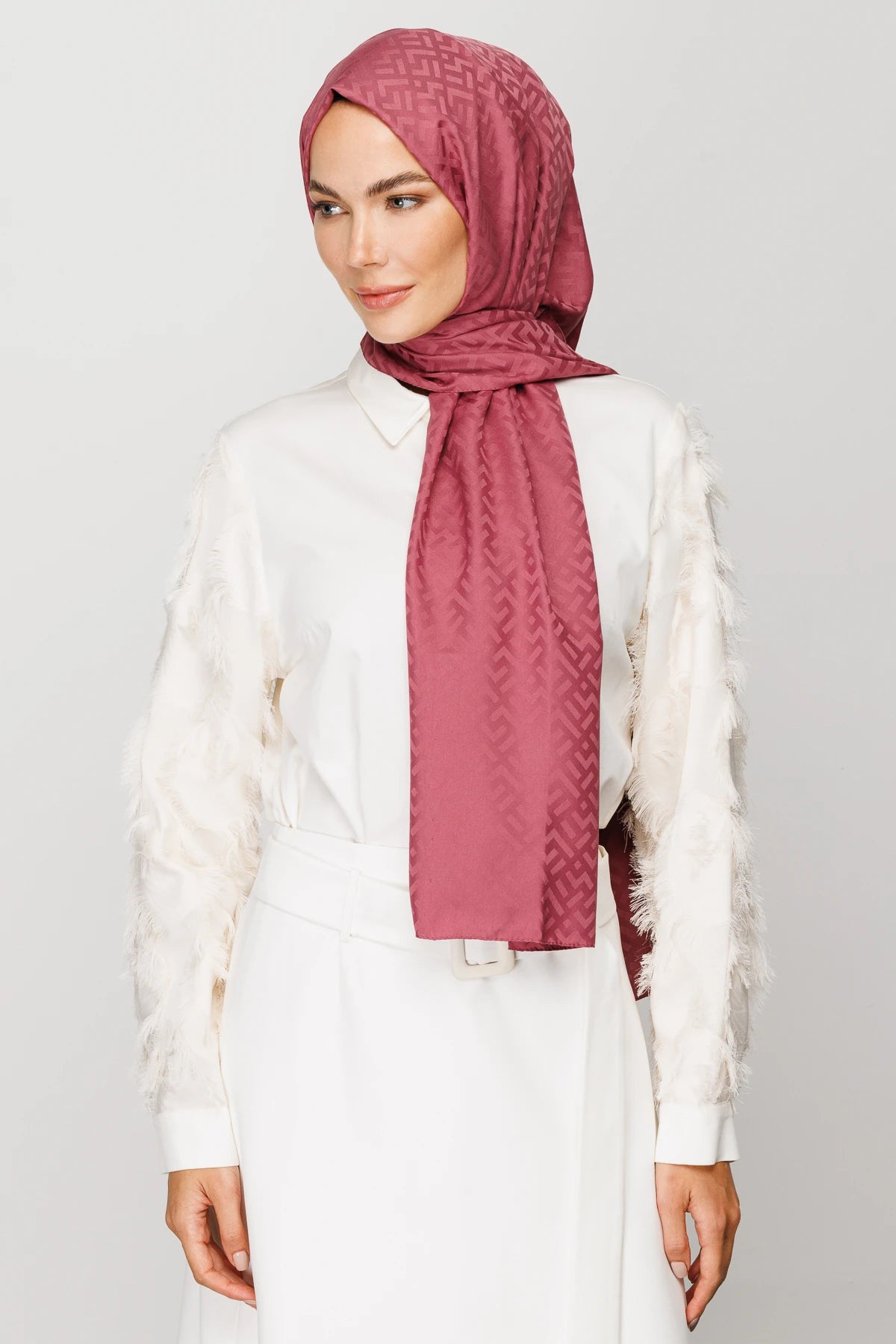 Z Pattern Silky Jacquard Scarf - Dried Rose