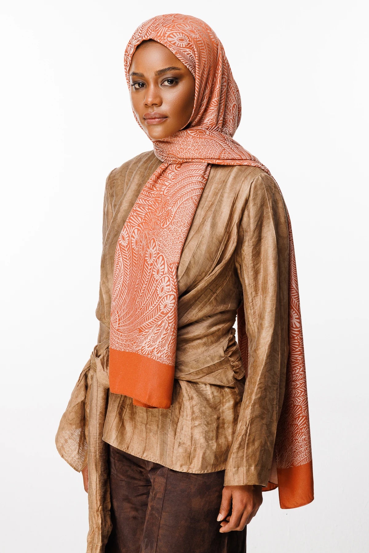 Mayra Pattern Double-Sided Scarf - Mink-Cinnamon