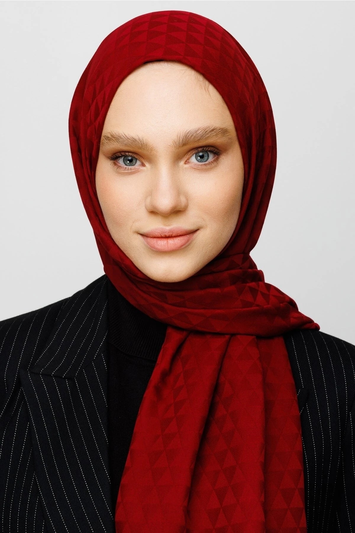 Prism Pattern Cotton Jacquard Scarf - Burgundy