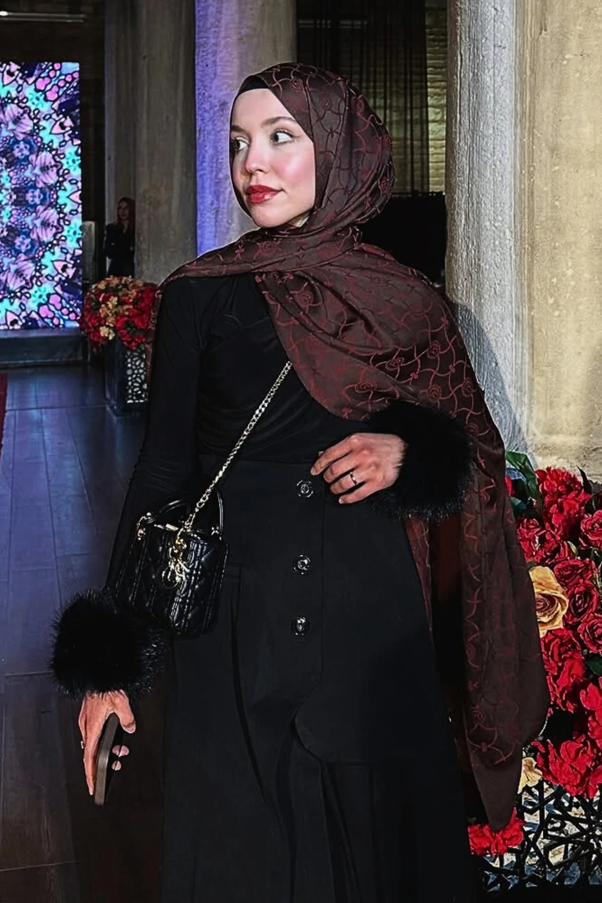 Marrakech Pattern Double-Sided Scarf - Bitter Coffee - Coffee