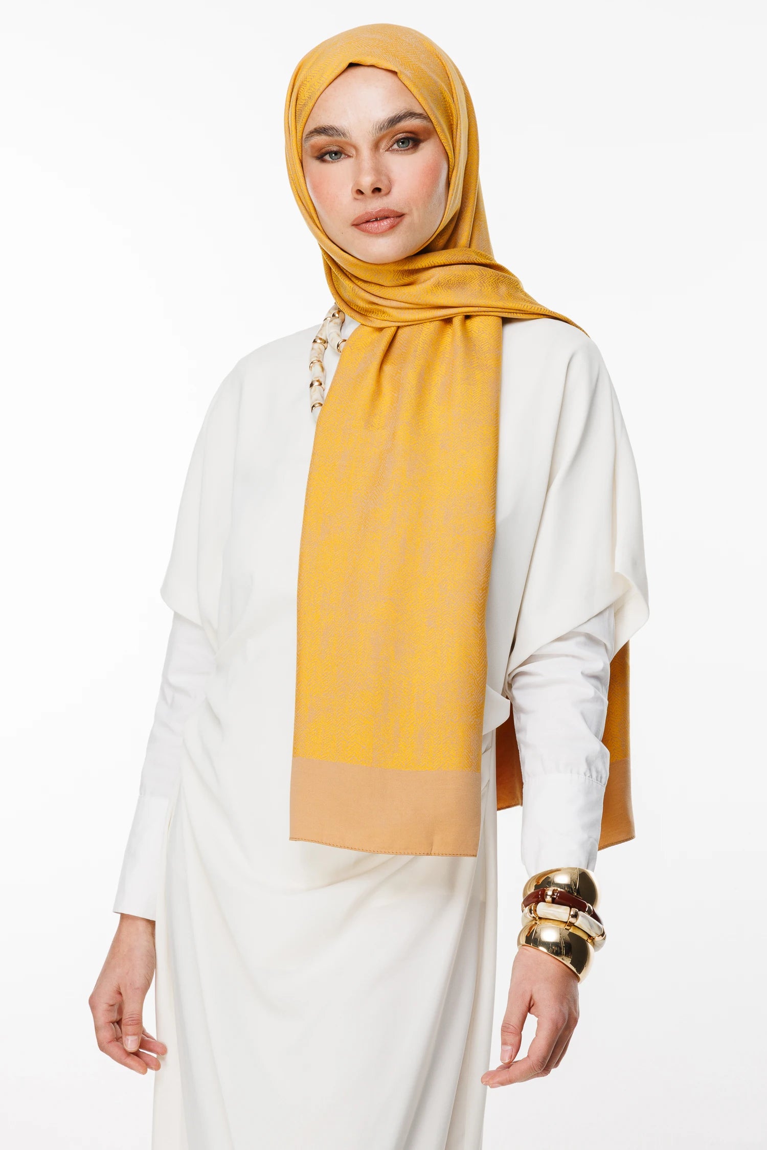 Sahara Pattern Double-Sided Shawl - Mink-Mustard