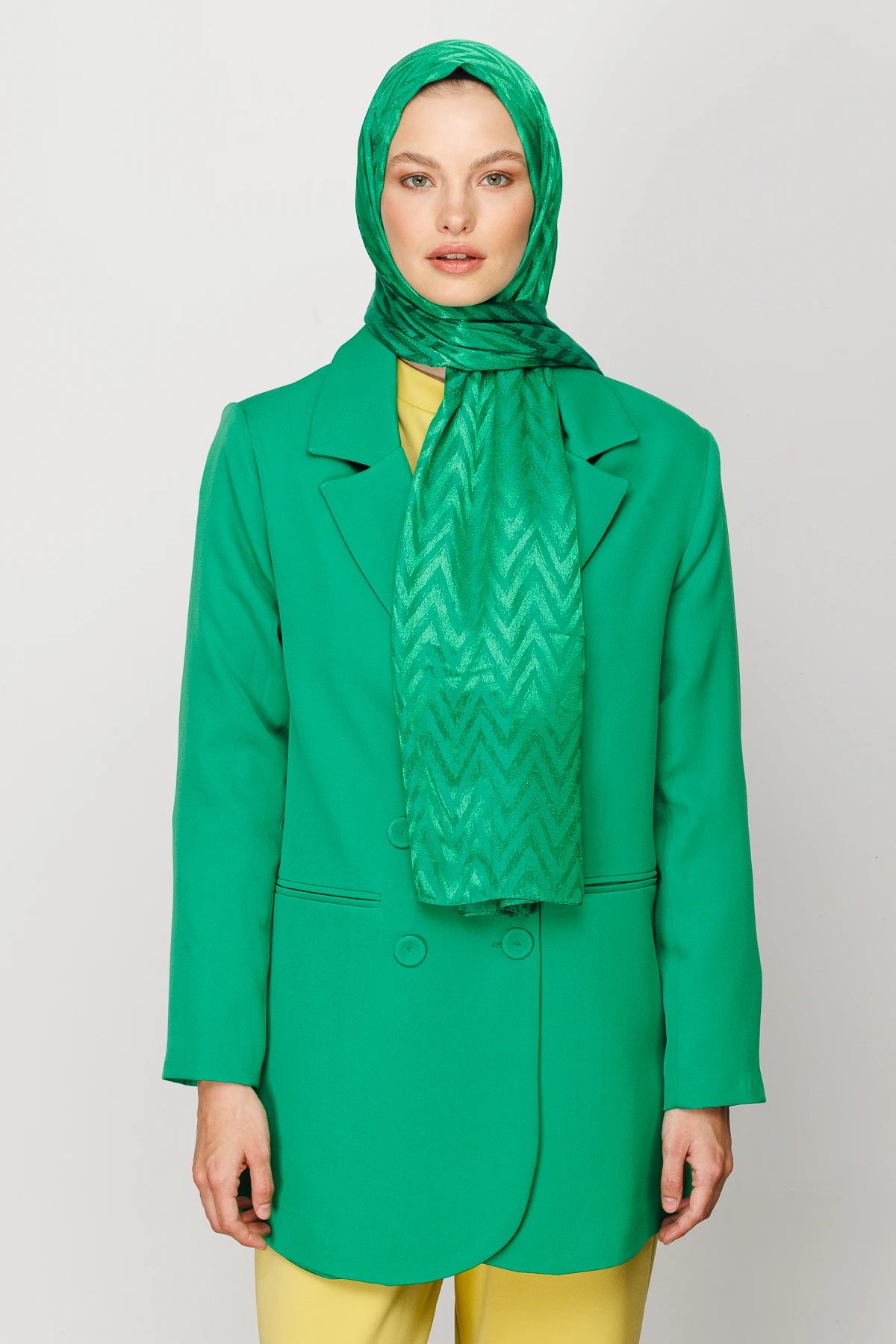 Zigzag Pattern Shiny Jacquard Scarf - Benetton Green