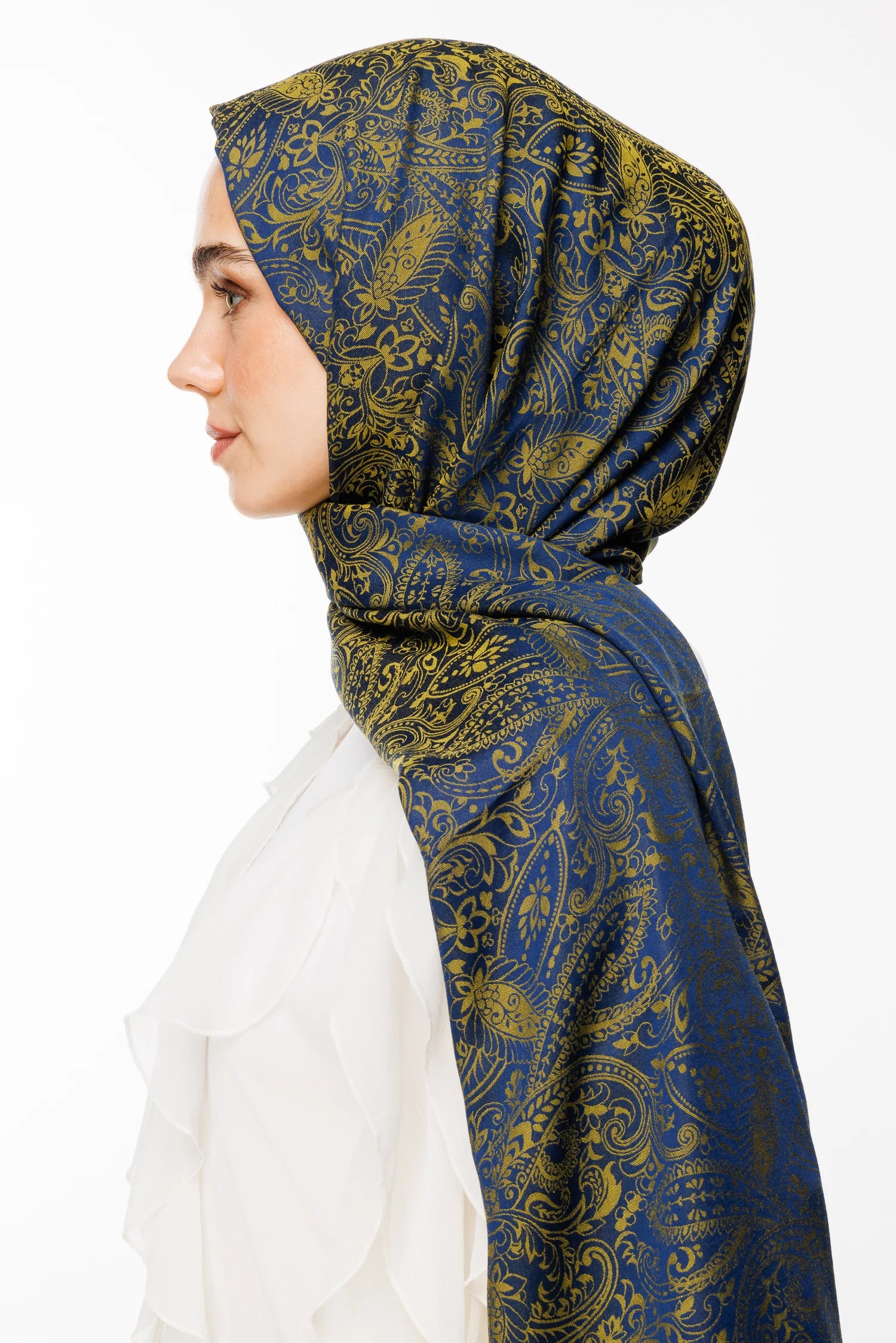 Velora Pattern Double-Sided Scarf - Navy Blue-Olive Green