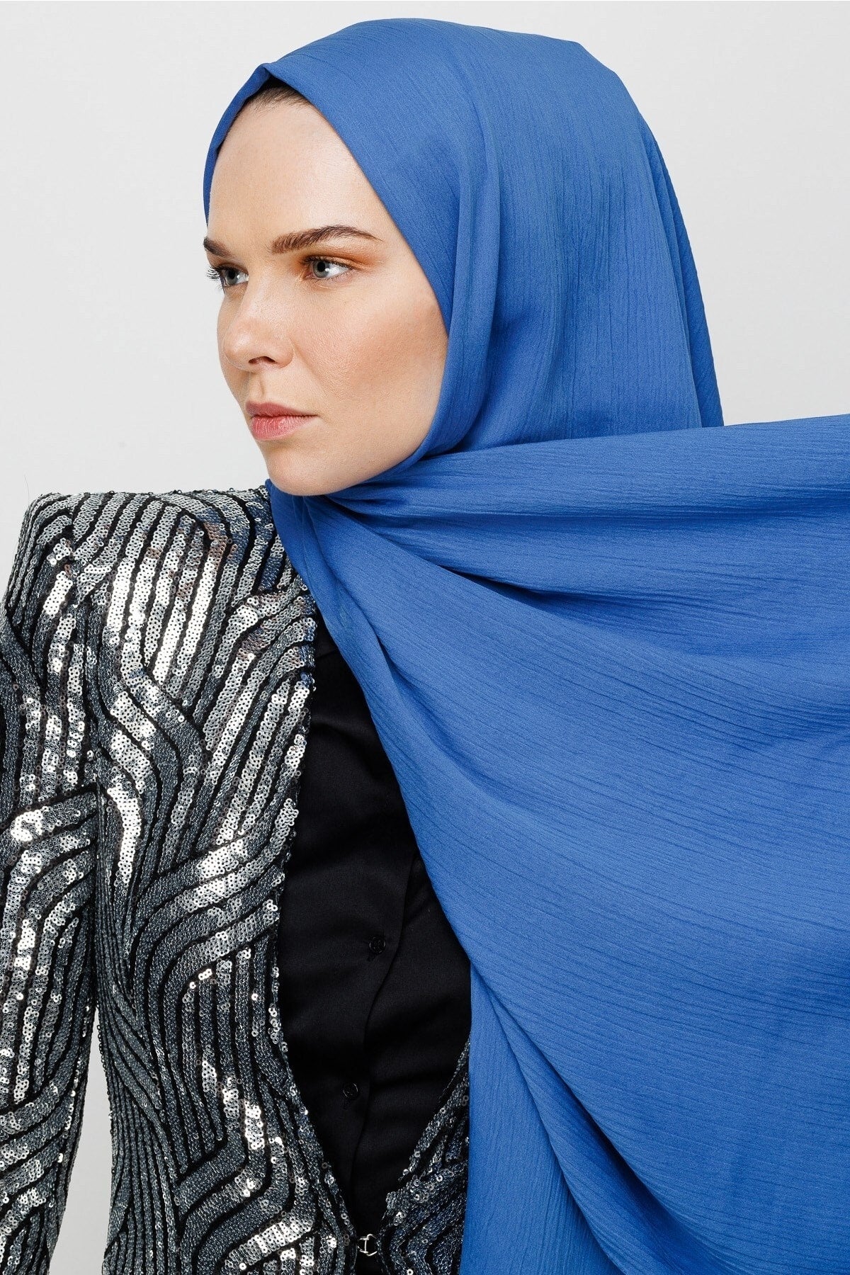 Crinkle Medina Silk Shawl - Blue
