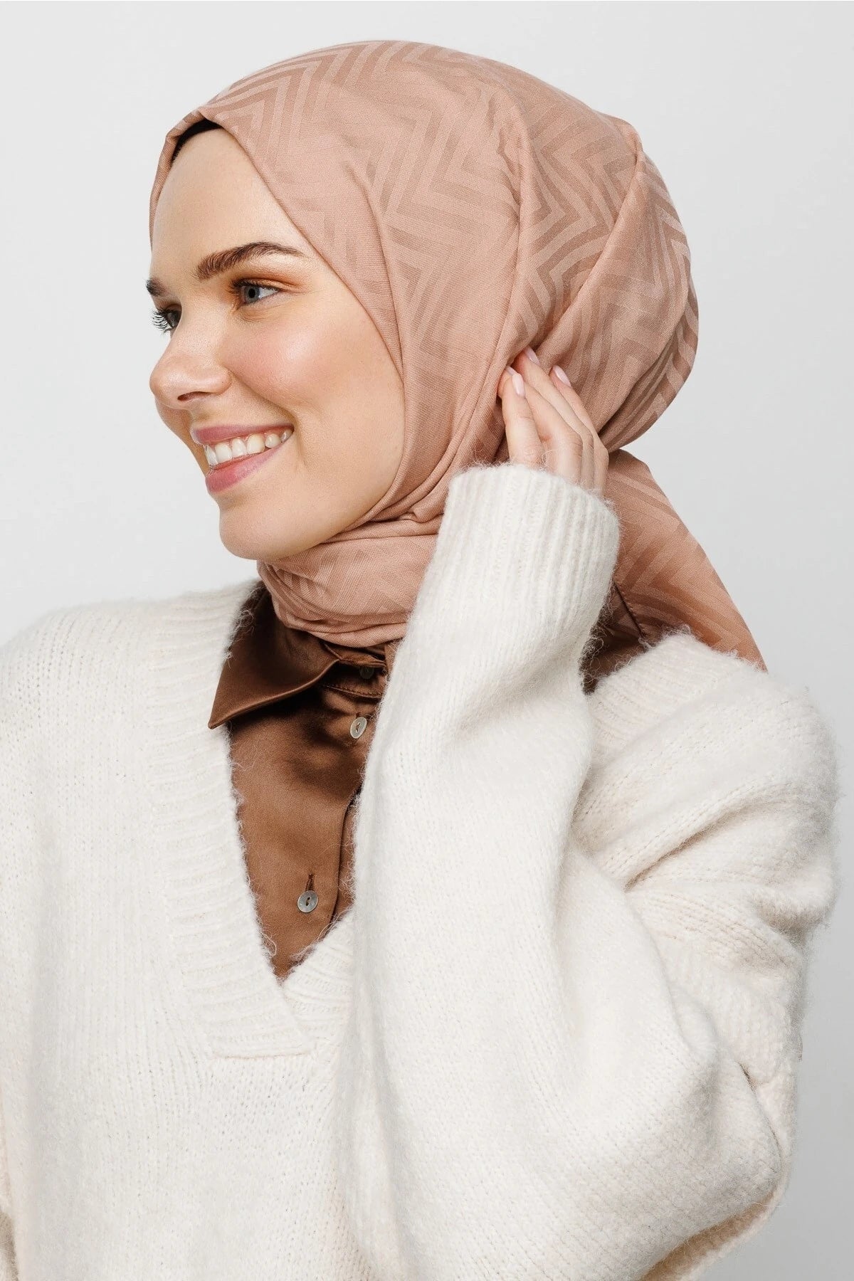 Zigzag Pattern Cotton Jacquard Shawl - Rose