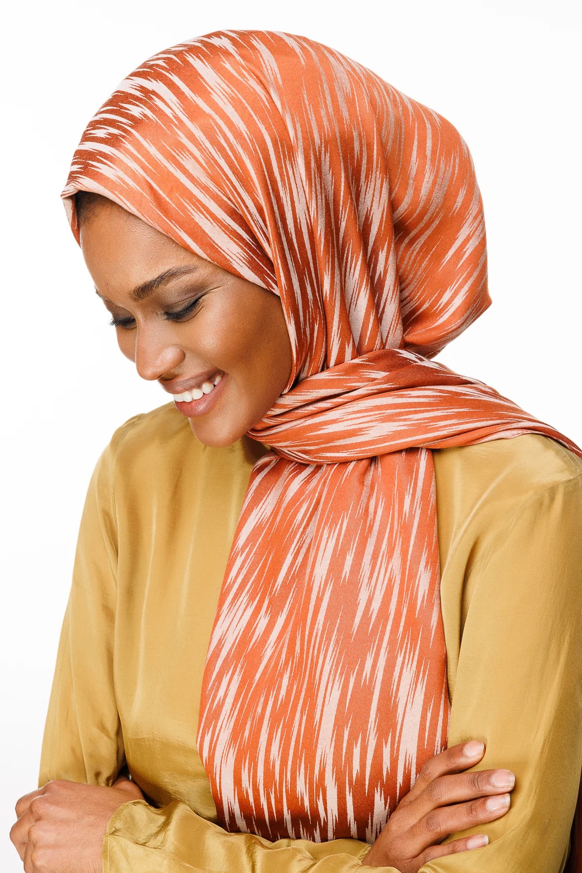Selis Pattern Double-Sided Scarf - Cinnamon-Beige